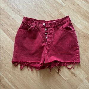 Vintage Rare Red Levi's Cutoff Shorts Button Up Fly 100% Cotton Size 2